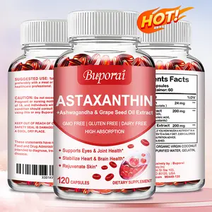 Buporai - Astaxanthin Supplement, 2-month supply - Fortified with grapeseed oil and Ashwagandha - Supports cardiovascular and immune systems - 120 dietary capsules