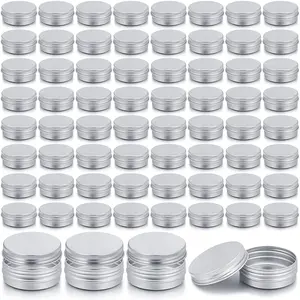 64 count Lip Balm Tin Containers Screw Top Round Tin Cans  Jar with Screw Lid, Empty Bottle Travel  Sample Container for DIY(1 oz,)