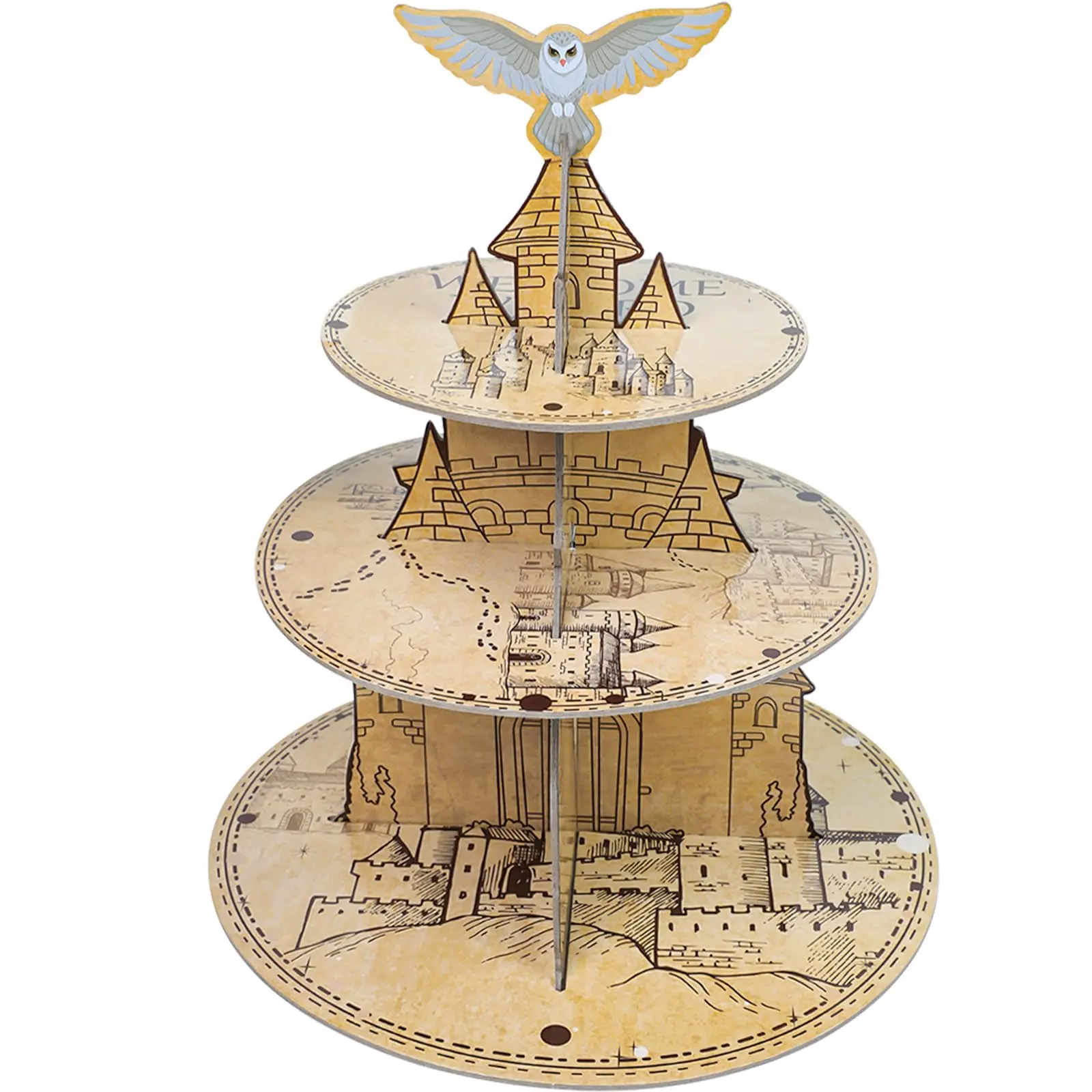3-Tier Magical Wizard Cupcake Stand Wizard Birthday Party Cake Stand Halloween School Party Wizard Birthday Party Supplies Gift for Magical Lover (Round)