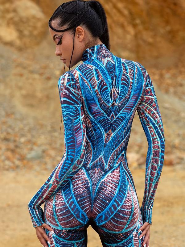 Shimmering Blue Rave Outfit, Attire for Festivals, Rave Apparel, Women'S Burning Man Bodysuit, Festival Bodysuit for Ladies, Women'S Rave Costume, Party Bodysuit, Halloween Outfits, Festival Performance Attire, Christmas Cost