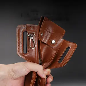 Phone Pouch Leather Belt bag Holster Case Compatible with iPhone, Samsung Mobile phones below 6.3 inches Travel Essentials Zipper