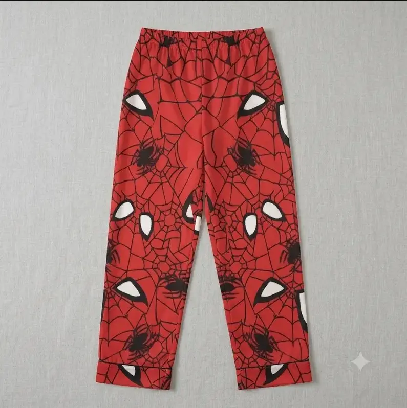 Red Spider Web Satin Pajama Pants, Lounge Bottoms, Cozy Soft Sleep Pants for Men & Women, Comfy Pajamas Gift