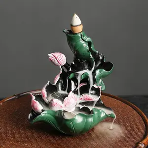 Lotus Pond Design Backflow Incense Burner, Resin Incense Holder, Aromatherapy Diffuser Ornament for Home Decor, Home Fragrance Supplies