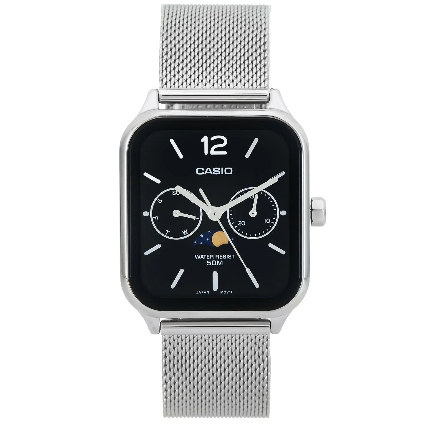 Casio Moon Phase Watch in Silver & Black Casio Moon Phase Watch in Silver & Black