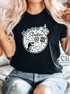 100% Cotton Universal Studios Orlando Black T Shirt Family Trip For Women Slightly Casual Stretched Breathable Graphic Unisex Designer Clothes Fashion Versatile Summer Top For Everyday Wear Stylish Print Round Neck Short Sleeve Soft Homme Comfortable Stre