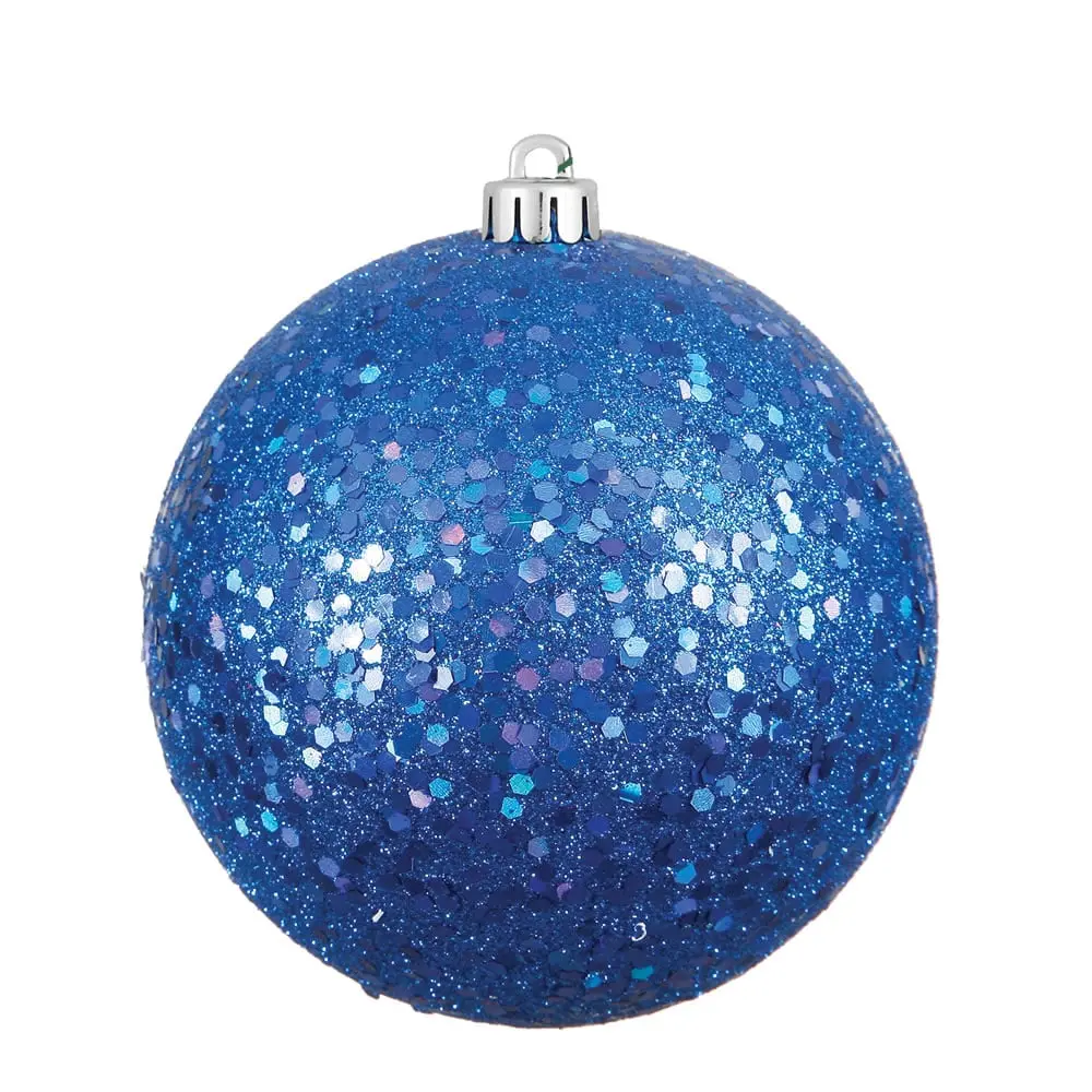 Vickerman N591502DQ 6 in. Plastic Blue Sequin Ball Christmas Ornament - 4 Per Box