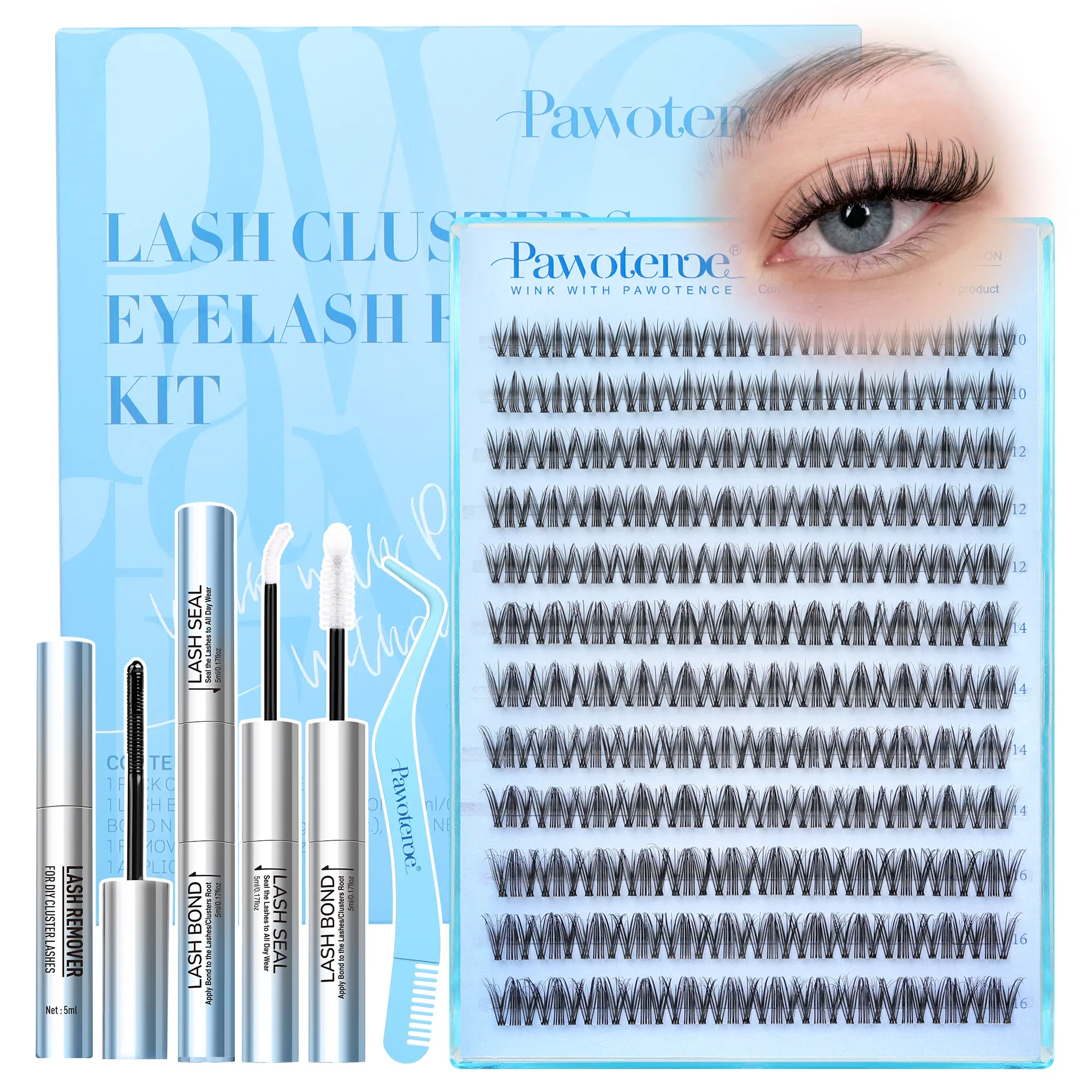 Pawotence Wispy Natural Lash Clusters Spider Lashes D Curl False Lashes Comfortable, Super Soft, Thin Band, Long Lasting Eyelashes Clusters DIY Lash Extensions for Clean Makeup Beginner Friendly