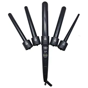 5-in-1 Interchangeable Curling Wand Set, Tourmaline Ceramic Barrels (9-32mm) with Adjustable Temperature - Lightweight Ionic Hair Curler for Frizz-Free Styling