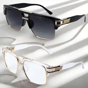 2Pcs Sunglasses for Women Men Oversized Fashion Black and White UV Protection Lenses Sun Glasses Metal Frame Shades with High-Definition UV400 Lenses Comfortable Wear Stylish Design