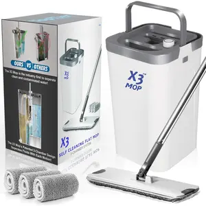 X3 Mop, Separates Dirty and Clean Water, 3-Chamber Design, Flat Mop and Bucket Set, Hands Free  Floor Cleaning, 3  Microfiber Mop Pads Included ( X3 Mop)