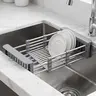 Adjustable Stainless Steel Dish Rack,Expandable Over Sink Rack for Fruits & Vegetables, Kitchen Supplies Stainless Steel Dish Drying Rack, Space Saving ,Kitchen Sink Organizer