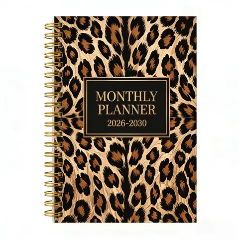 2026-2030 5-Year Monthly Planner, January 2026 to December 2030, Leopard Print Cover Design Notebook, with Yearly Calendar Planning, Monthly Tabs, 5.5" x 8.3", 71 Sheets / 142 Pages Thick Paper, Elastic Cover, Durable 60-Month Calendar