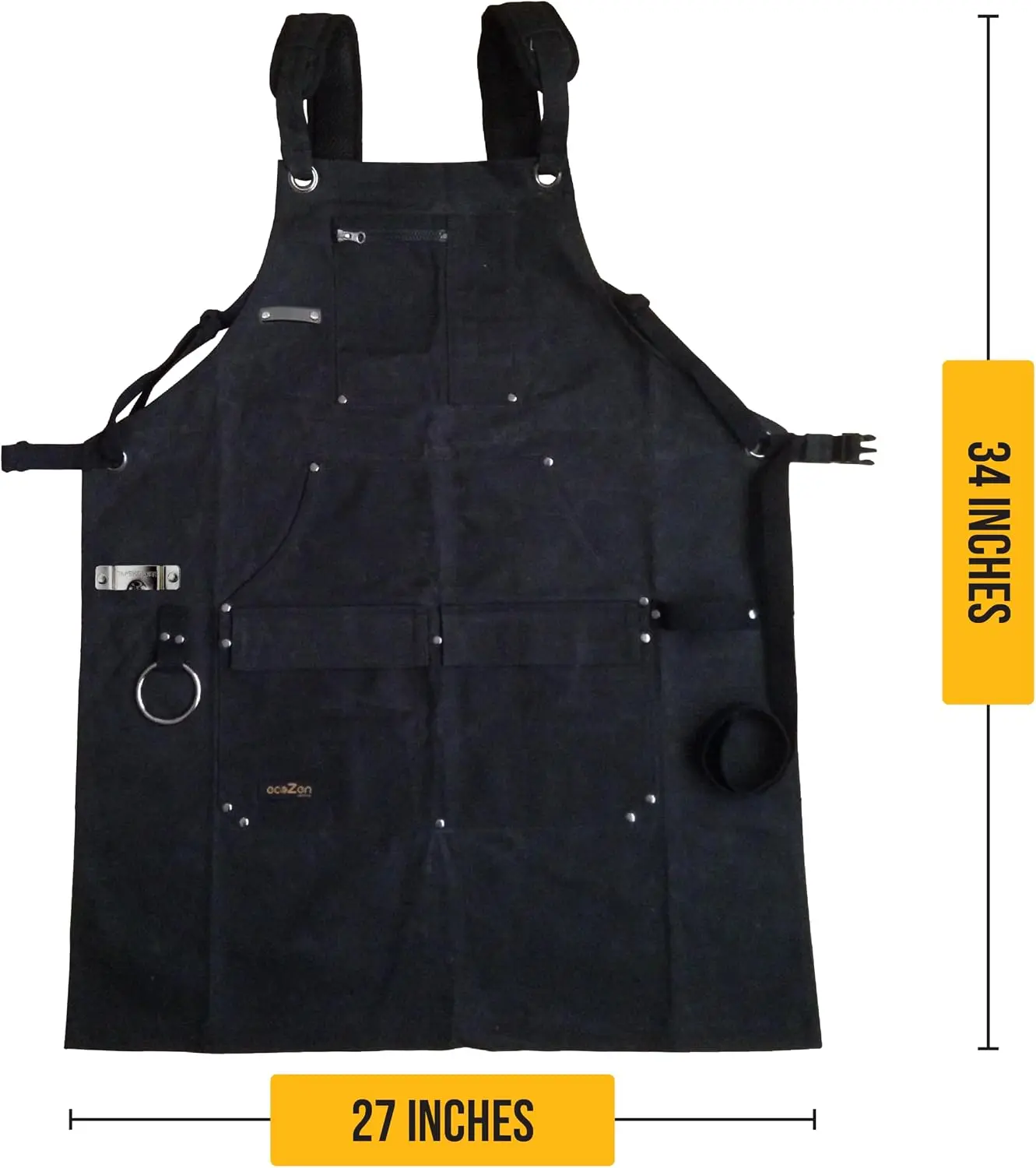 ecoZen Waxed Canvas Welding Apron with Kevlar Thread - Heat and Chemical Resistant, Fully Adjustable to Comfortably Fit Men and Women, 27 x 34 inches, Heavy Duty Tool Apron - Black, Size S to XXL