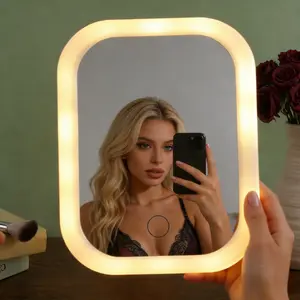 Foldable Travel Makeup Vanity Mirror - Unique Designer, 3-Color LED Lights, Touch Control Dimming, Magnifying, Sensitive Desktop Accessory for Bedroom, Dressing Room Decor