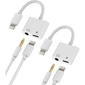 Lightning to 3.5mm Headphone Adapter for Iphone(2pack)Audio and Charger Splitter Dongle Jack AUX Adaptador Para Earphone Phone Charge Earbud 2 in 1 Cable 13 12 11 Pro Max Mini XS SE 7 X 8 Plus