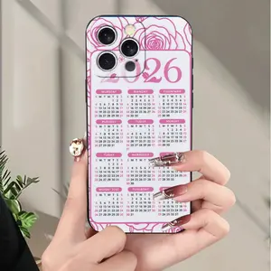 Phone Case: 1 Phone Case[Local Quick Shipping] Pink Rose Floral Calendar Design for 2026 with Elegant Numbers and Monthly Grids Suitable for Iphone iPhone Cases Birthday or Festival Gift for Men and Women for iPhone 17 16 15 14 13 12 11 XS X Pro Max