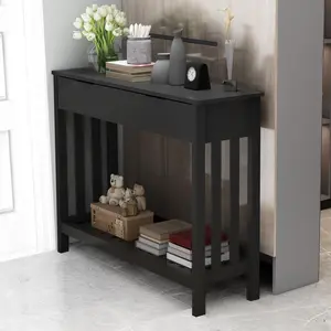 Black Entryway Table with Drawer Modern Wood Narrow Console Table with Storage Hallway Table Sofa Tables for Living Room,Entrance Tables for Front Door Corridor, Office, Black