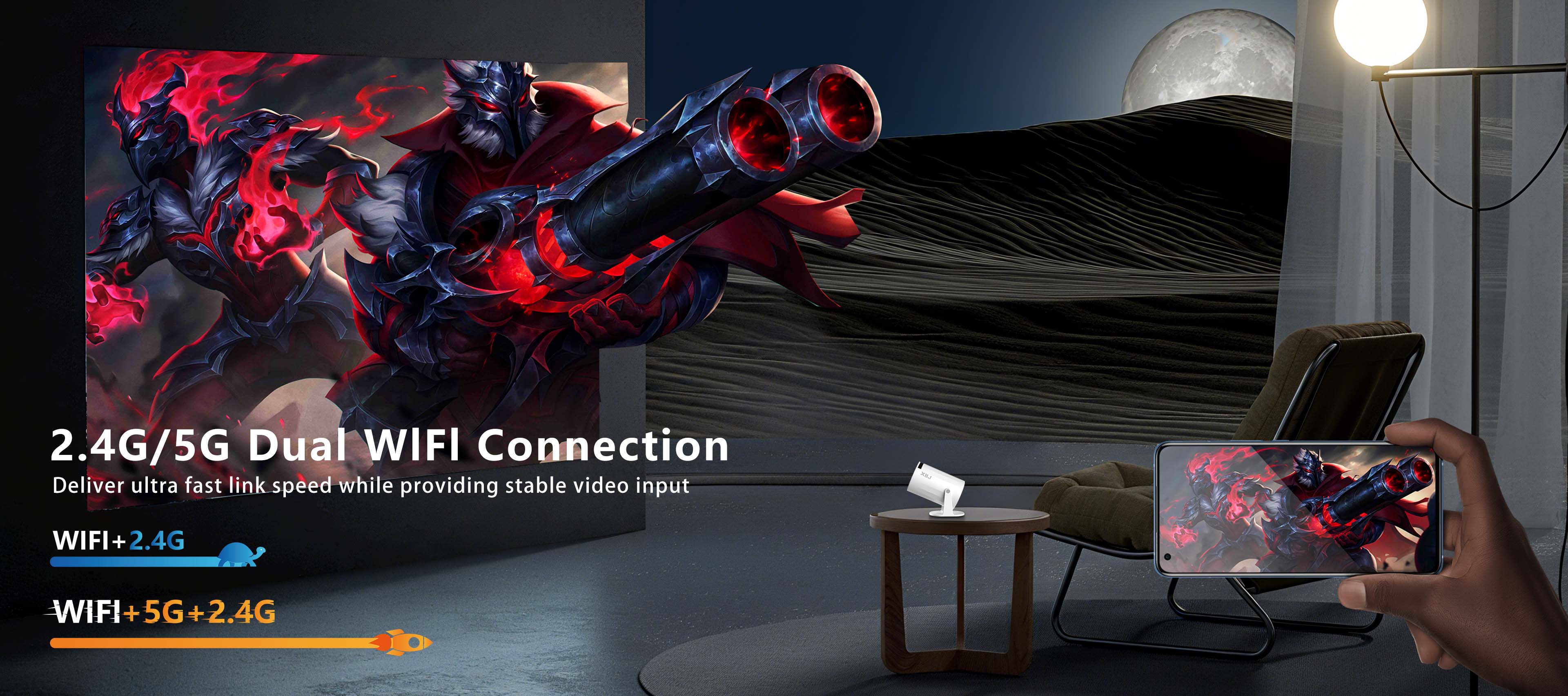 XBJ Mini projector, with Android system built in, equipped with Wifi and Bluetooth functions, supporting keystone correction and 4K decoding, 180-degree rotation, short-throw projector. For home/outdoor use BLACK FRIDAY