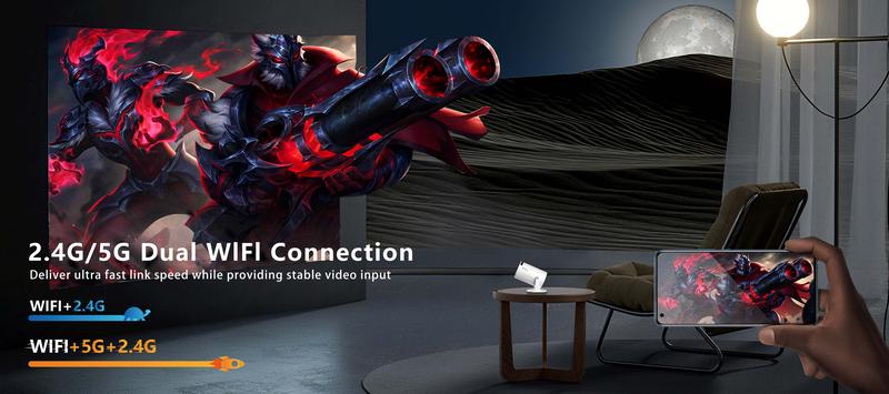 XBJ Mini projector, with Android system built in, equipped with Wifi and Bluetooth functions, supporting keystone correction and 4K decoding, 180-degree rotation, short-throw projector. For home/outdoor use BLACK FRIDAY