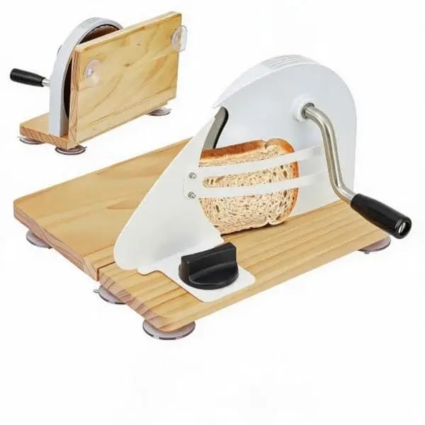 GARVEE Collapsible Manual Bread Slicer with Adjustable Slice Thickness 0-0.6", Manual Crank, Wooden & Steel Guide