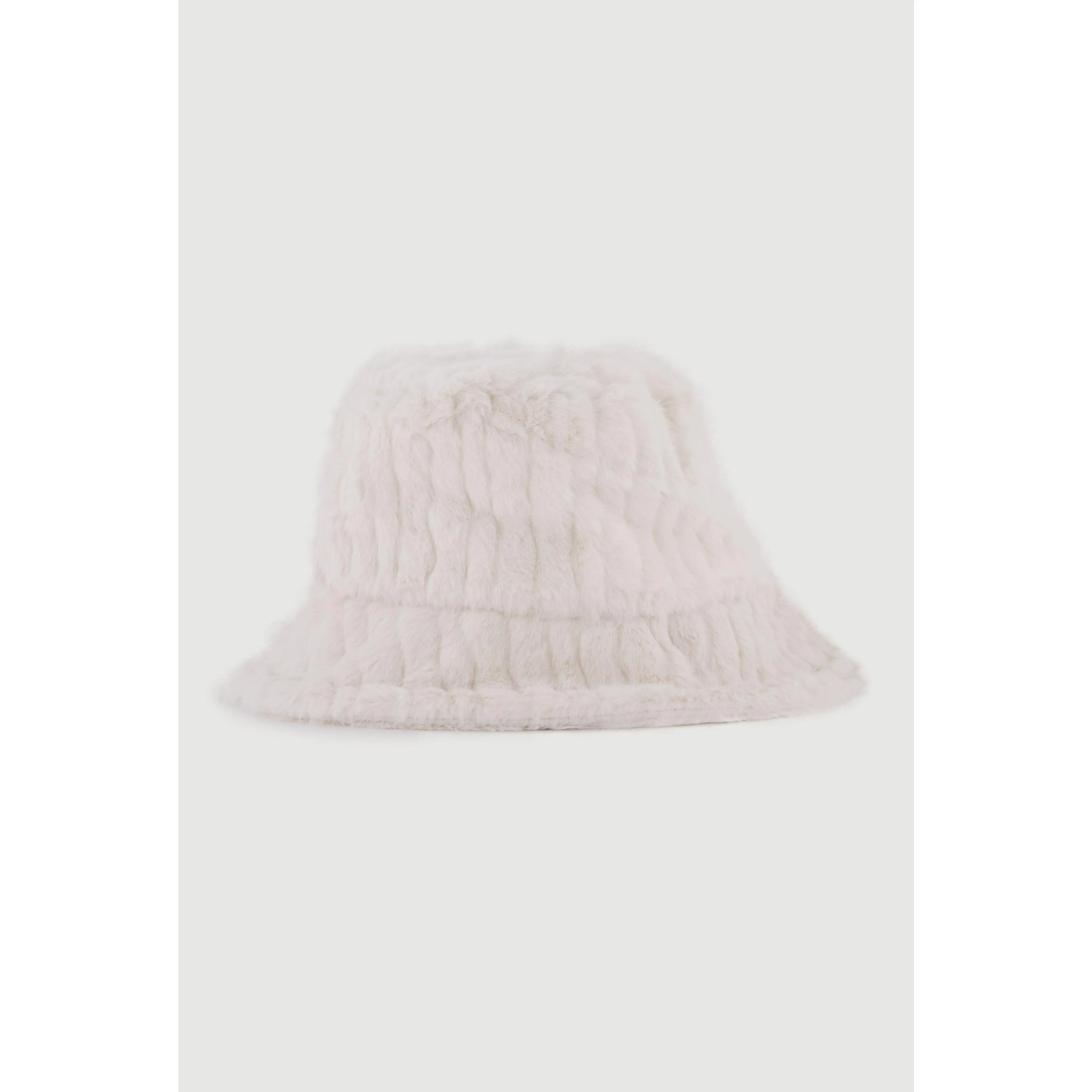 Faux Fur Ribbed Knit Bucket Hat