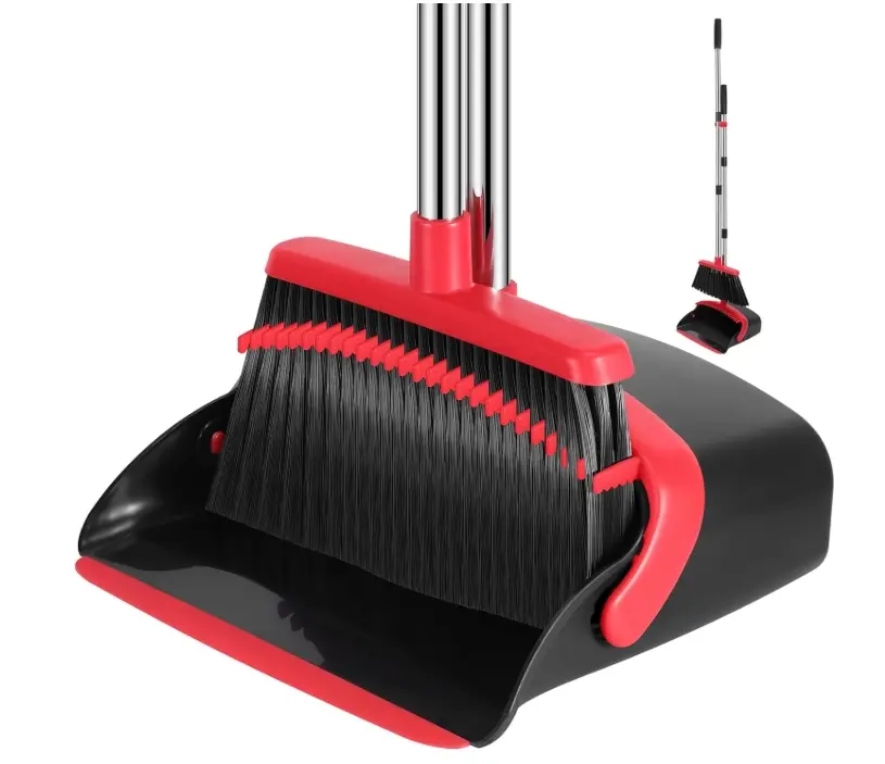 Broom and Dustpan Set, 52-in Long Adjustable Handle Broom Dustpan Combo with Dustpan Teeth to Automatically Clean Hair Suitable for Home Kitchen Office Hall Floor