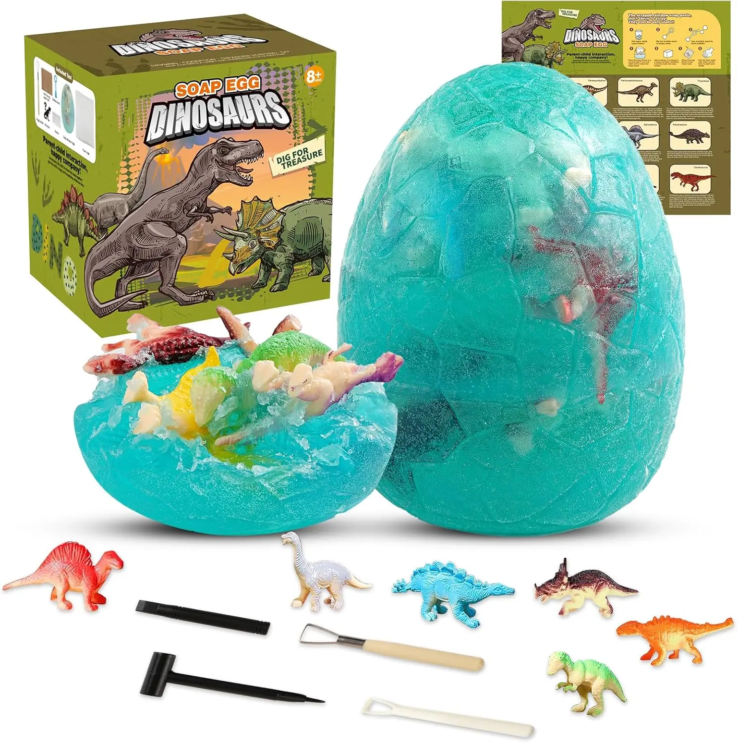 Dinosaur Eggs Excavation Dig Kit - Dig Out 12 Unique Dinosaur Figures from Soap Dinosaur Eggs Dig Kit-Free Safe Digging Toy for Kids STEM Educational Activity for Boys and Girls