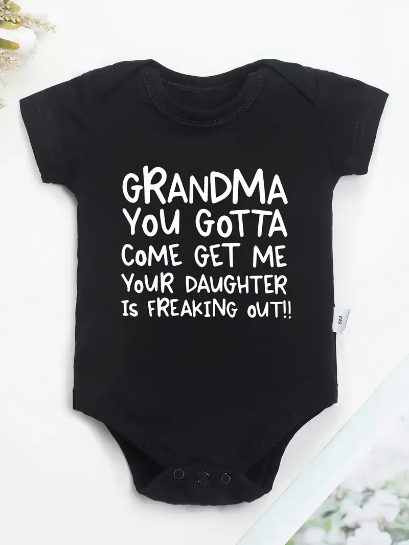 100% Cotton Unisex Fitted Basic Baby Bodysuit - 'Grandma Come Get Me' Funny Slogan, Crew Neck, Expandable Shoulders, Tagless Design, Snap Buttons, Strong Snaps Make Diaper Swaps Simple, Easy Diaper Changes, Slogan Print
