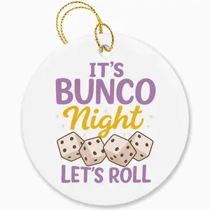 Ceramic Bunco Dice Game Ornament, 3-in Festive Keepsake for Bunco Lovers, Christmas Event Decor, Eclectic Home Decoration