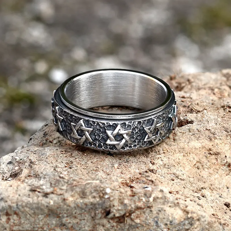 GTHIC Vintage Geometric Hexagram Stainless Steel Spinner Scrolling Ring - 8mm Wide, 8g High-Quality Metal, Unisex Fashion Jewelry with Calming & Entertaining Features for Everyday Casual Wear, Unisex Appeal