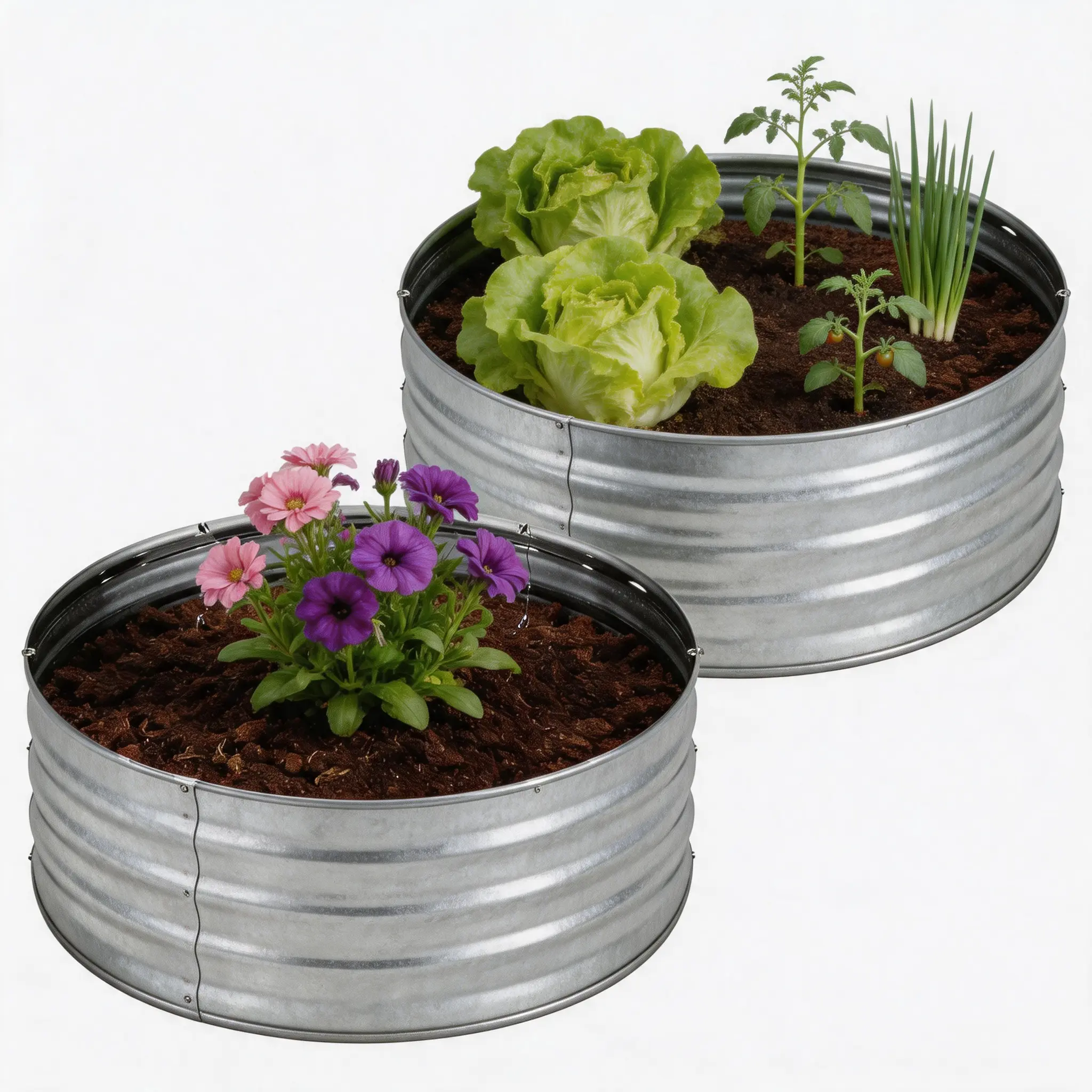 Galvanized Steel Raised Garden Bed Kit (2-Pack), 2x2x1 FT Square Design Planter Box for Vegetables, Herbs & Flowers, Tool-Free Assembly with Superior Drainage for Outdoor Patio (Silver) - Ideal for Raised Bed Gardening