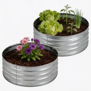 2-Pack Galvanized Raised Garden Bed Kit, 2x2x1 FT Round Metal Planter Box for Vegetables, Herbs & Flowers, Large Outdoor Elevated Garden Beds for Yard, Patio, and Backyard (Silver)
