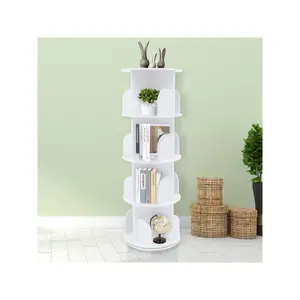 4 Tiers Bookcase 360° Rotating Bookshelf Floor Standing Organizer Storage Shelf Display Rack for Living Room Study Room Bedroom Home Office White