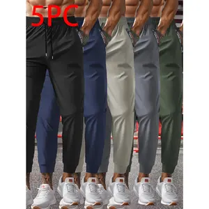 5pcs  Men's 4-Way Stretch Joggers | Elastic Waist Zipper Pocket Workout Pants