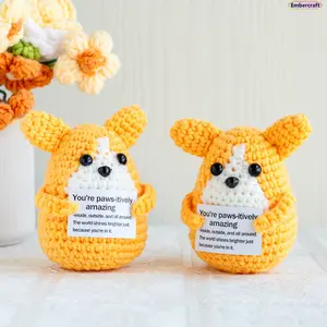 Cute Crochet Corgi Doll, Handmade Kawaii Dog Plush Ornament for Cozy Desk Decor, Emotional Support Gift for Pet Lovers, Birthdays & Room Aesthetic