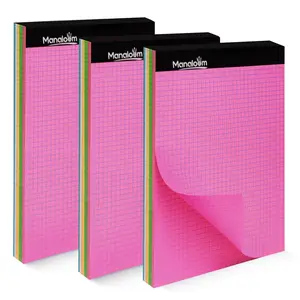 Graph Paper Pad 8.5 x 11 Inch - 3 Pack, 50 Sheets Each (150 Sheets Total) - 4x4 Quad Ruled Notebook, 75 GSM, 5 Neon Colored Pages, Perforated Sheets - for Students, School, Math & STEM
