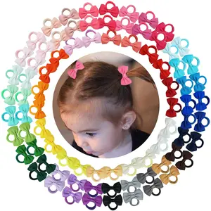 ST-21 80PCS Tiny Hair Ties With Bows Baby Bows Rubber Bands Hair Ties Soft Elastics Ponytail Holders Hair Accessories for Infants Toddlers Baby Girls