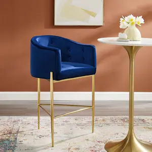 Modway Savour Tufted Performance Velvet Bar Stool in Navy
