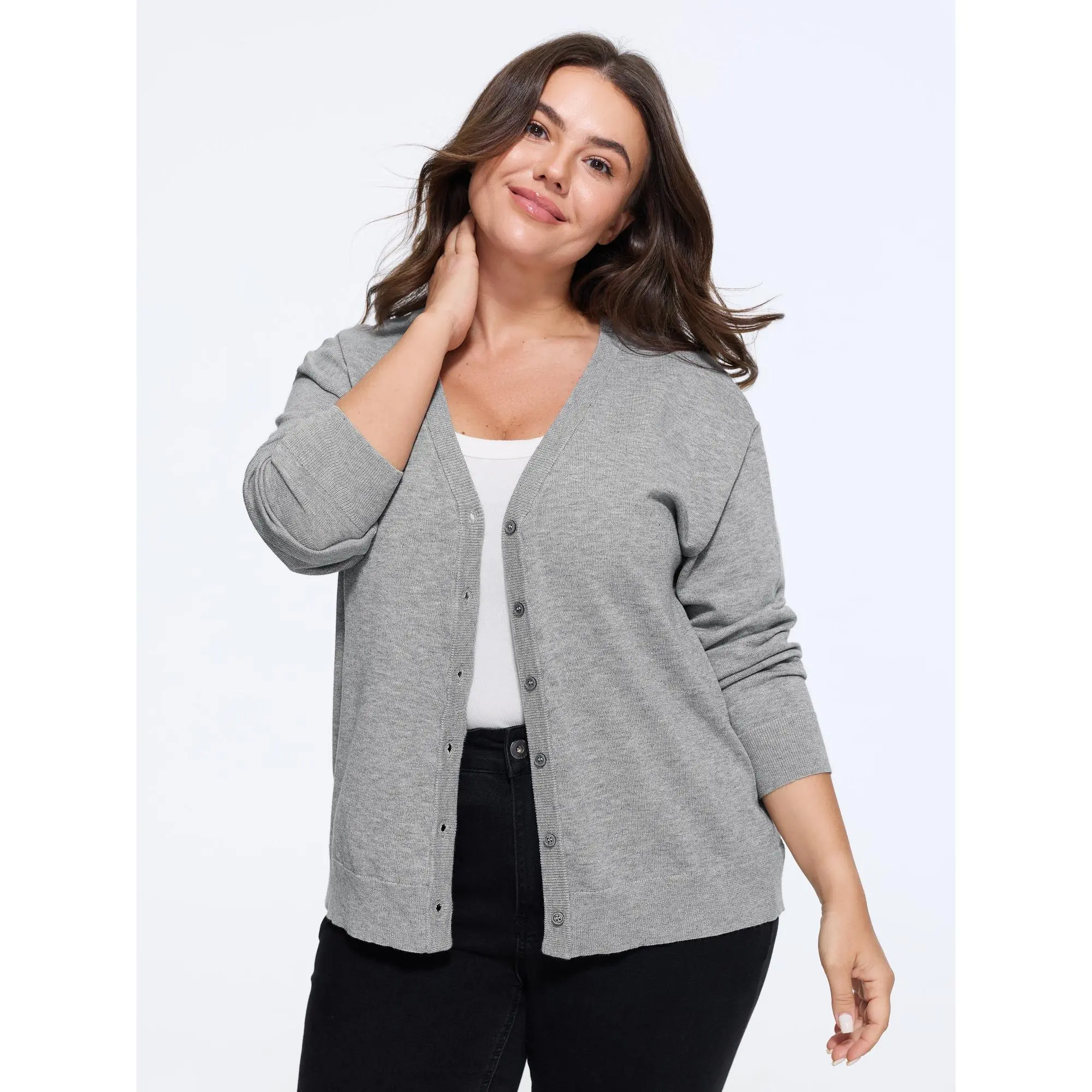 BLOOMCHIC Plus Size Textured V‑Neck Button Front Relaxed Fit Cardigan[M-6X] Summer Finds