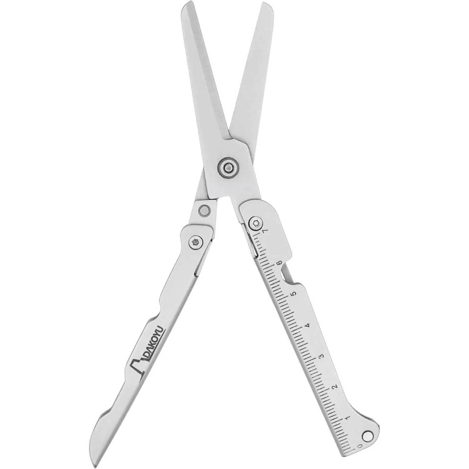 Mantis Compact Folding Scissors, Slim Design, Stainless Steel Foldable Scissor with Ruler, Pocket Clip, Tool for EDC, Hobby, Crafts, Camping, Hiking, Survival, Multitool, Gift Idea (Silver)