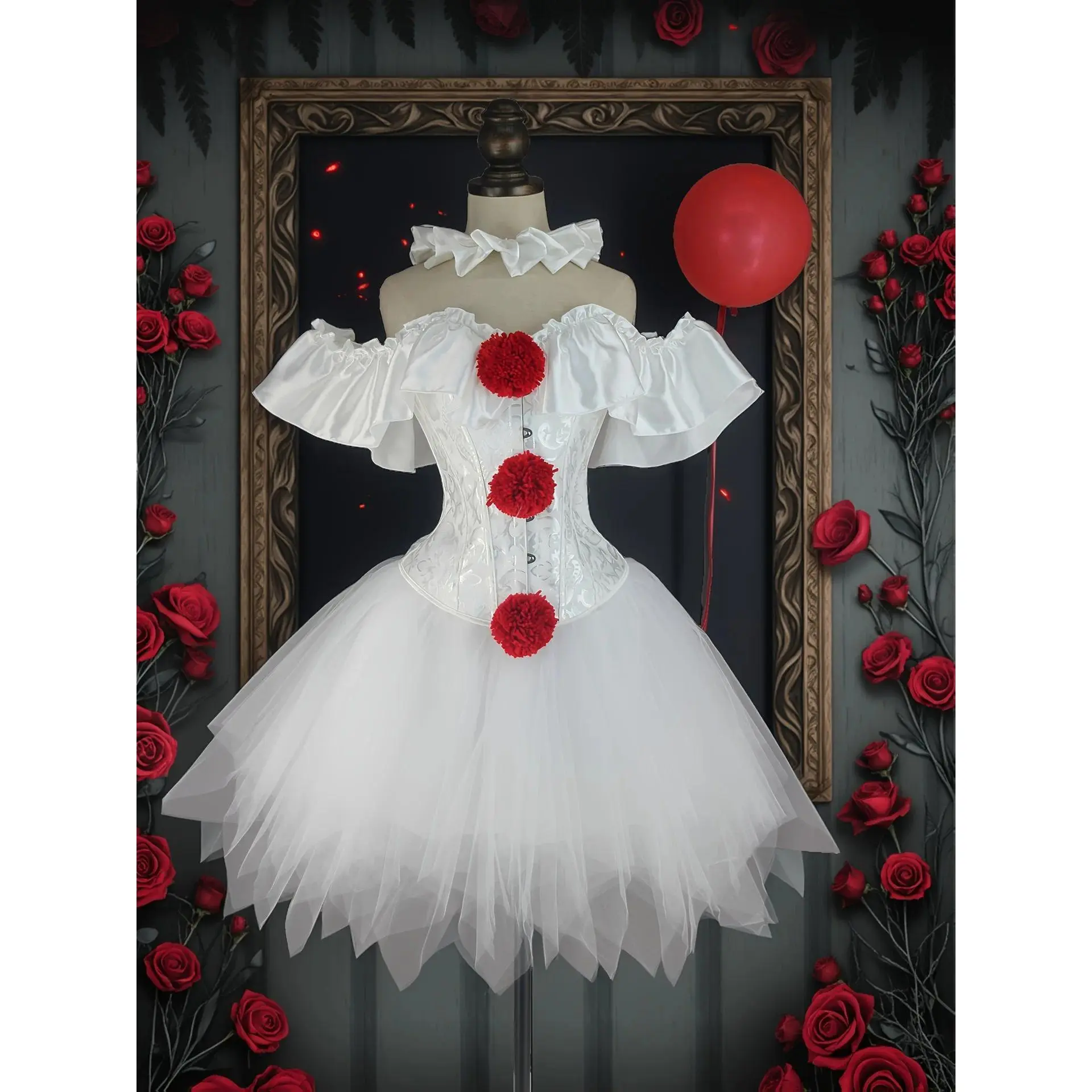 Halloween Clown Cosplay Costume Women Corsets Suit With Skirt Circus Performance Outfit Role Play Party Carnival Jester Dress
