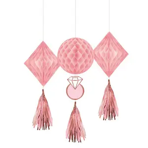 Blush & Rose Gold Honeycomb Wedding Decorations, 3-Piece Set