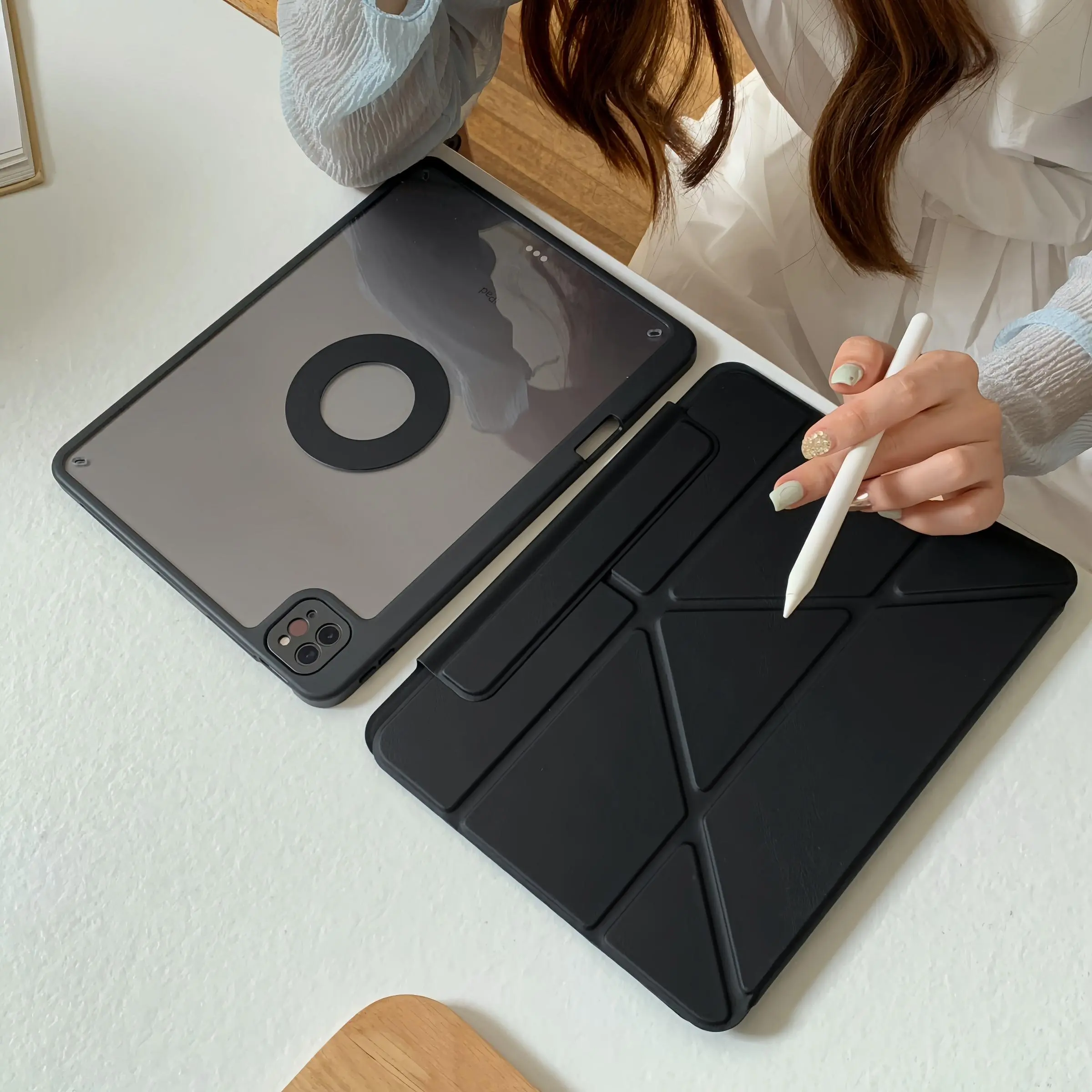 Magnetic Detachable Tablet Case with Pen Holder Slot, 2 Counts/set Foldable Stand Anti-drop Tablet Protective Cover, Tablet Accessories for iPad 10th 10.9'' 7/8/9th Folding