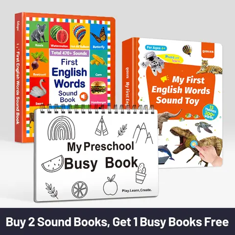 Toddler Busy Book Combo Set for 1-9Y Kids - 13 & 21 Themes, 770+ Words, 6 Songs & Piano, Bilingual Activity Book, Educational Talking Toys, Early Reading & Kindergarten Readiness Tool, Kids’ Learning Activities + Free 12PCS Gift, Early Reading Book