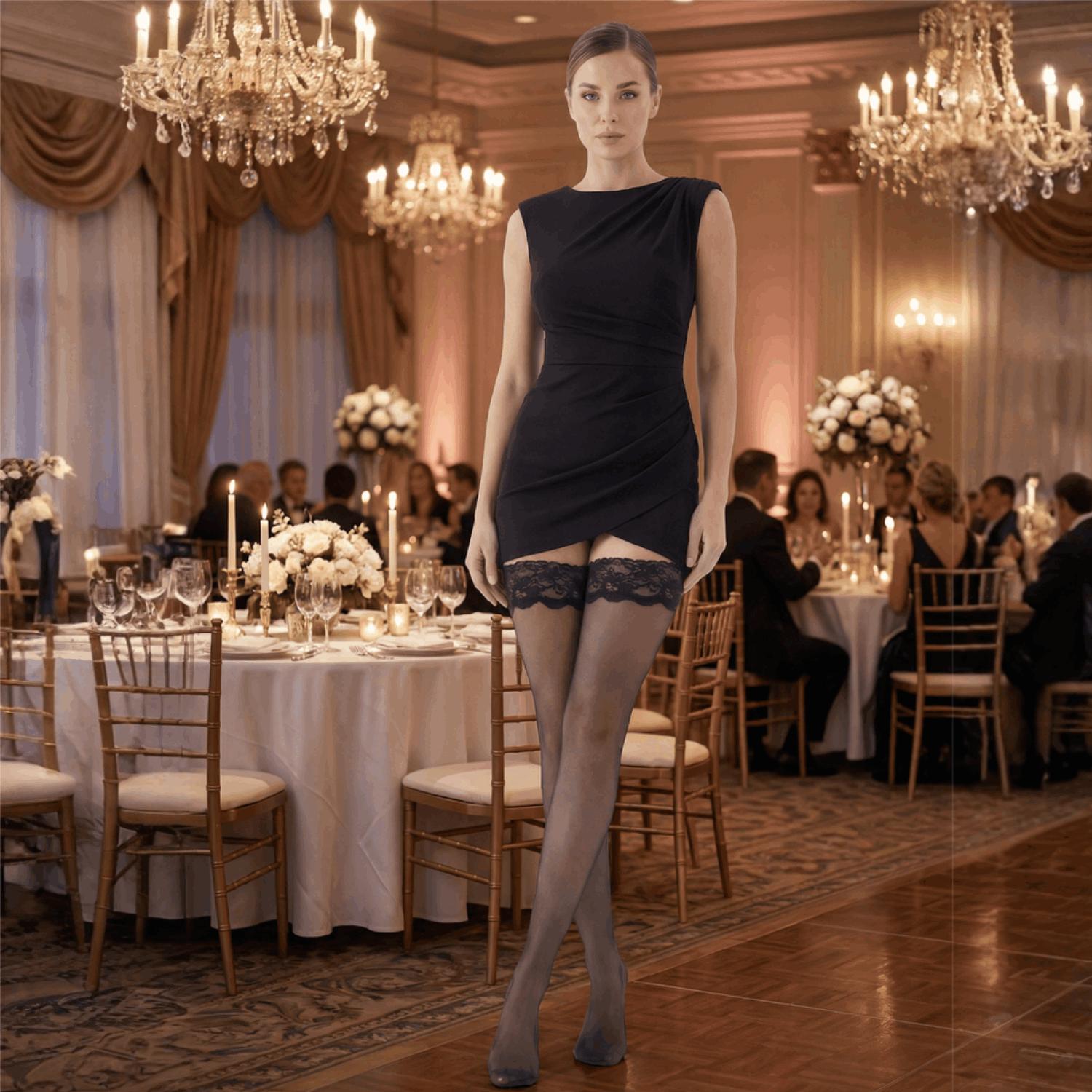 Thigh High Stockings Silicone Lace Top Stay Up Silky Semi Sheer Pantyhose for Women Hold Up Nylon