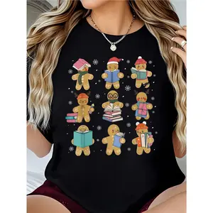 Christmas Library Gingerbread Man Books Lover Bookworm Gifts T-Shirt  graphic tees women crop tops summer outfits for women summer tops T-Shirt