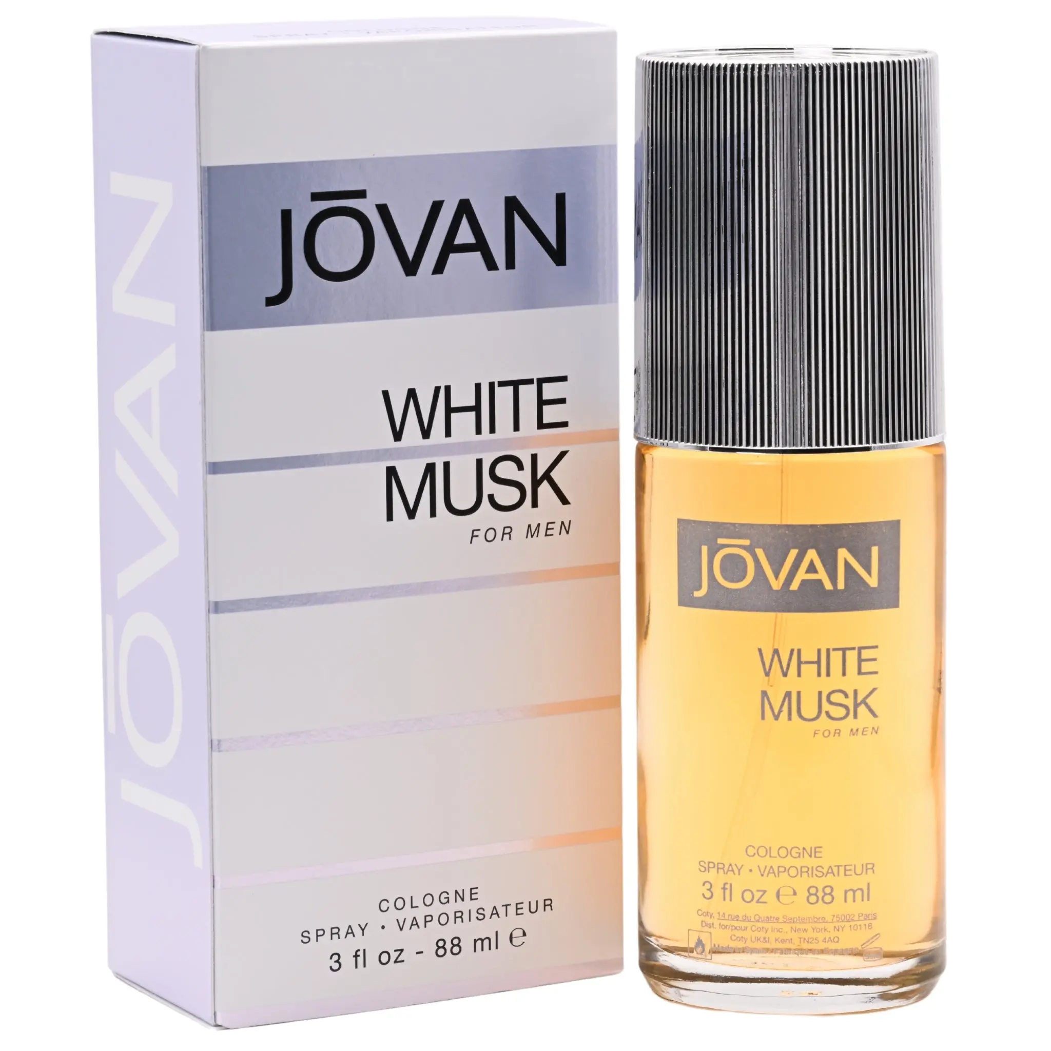 Coty Jovan Musk White Aromatic Cologne Spray for Men, 3.0 oz Bottle-Shaped Traditional Citrus Non-Toxic Perfume-Inspired Fragrance, Clean Scent with Peppermint Hint, New Box Pack Single Item, Bottle-Shaped Men's Fragrance, Non-Toxic Men's Fragrance