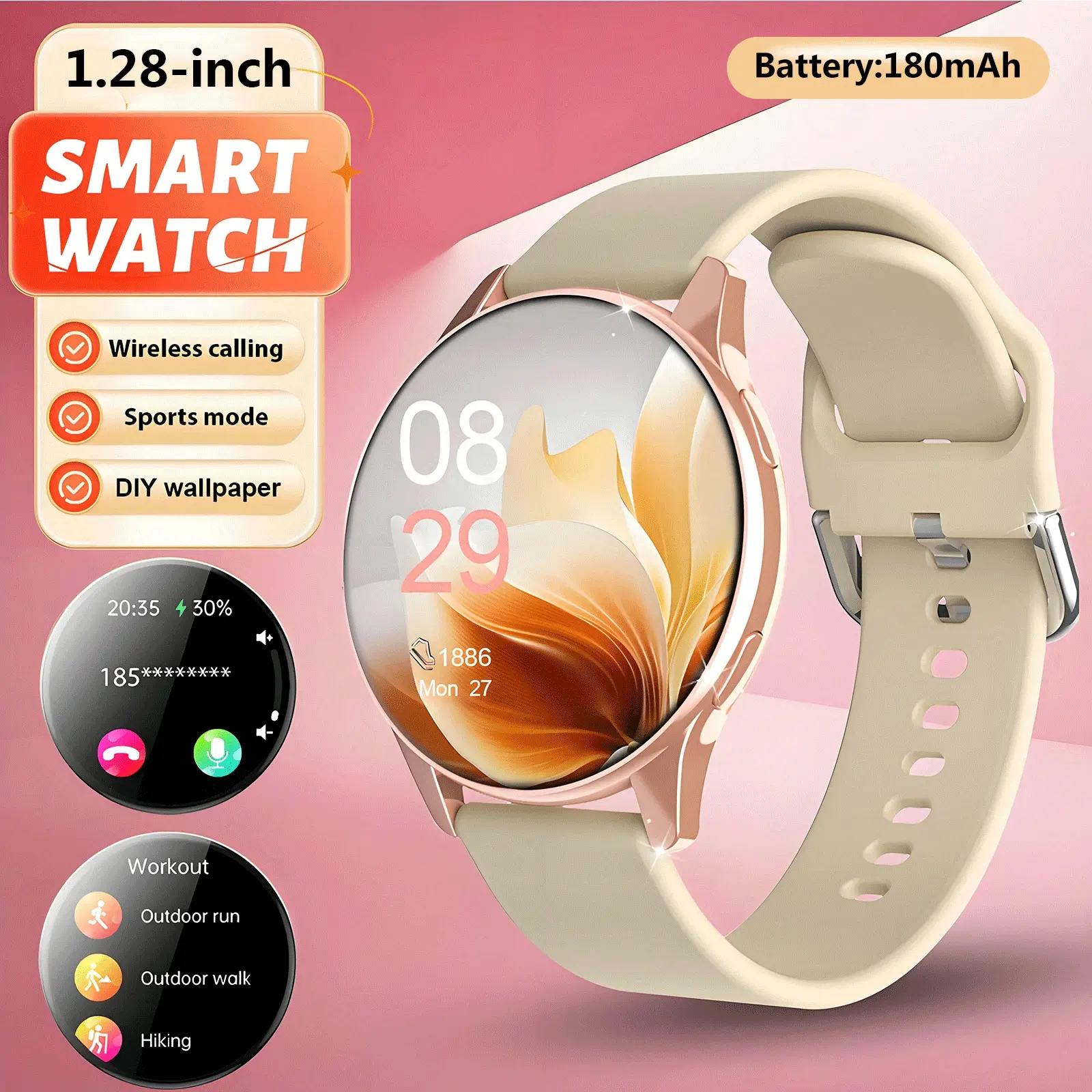 Smartwatch Wireless Call, Message Notification & Reminder, Pedometer, Multiple Sports Modes for Fitness & Outdoor, Weather Forecast, Wireless Connection, Sedentary Alert, Unisex for All Ages, Multifunctional Smartwatch