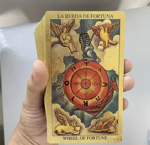 English Spanish Golden Foil Tarot Deck with Guidebook in Multiple Languages 78 Cards Set for Divination and Fortune Telling