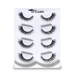 4 Pairs 14mm Sweet Natural Cross Fine False Eyelashes, DD Curl, Non-Toxic, Solid Form, 0.15mm Thickness, 13-15mm Length, False Eyelash Set